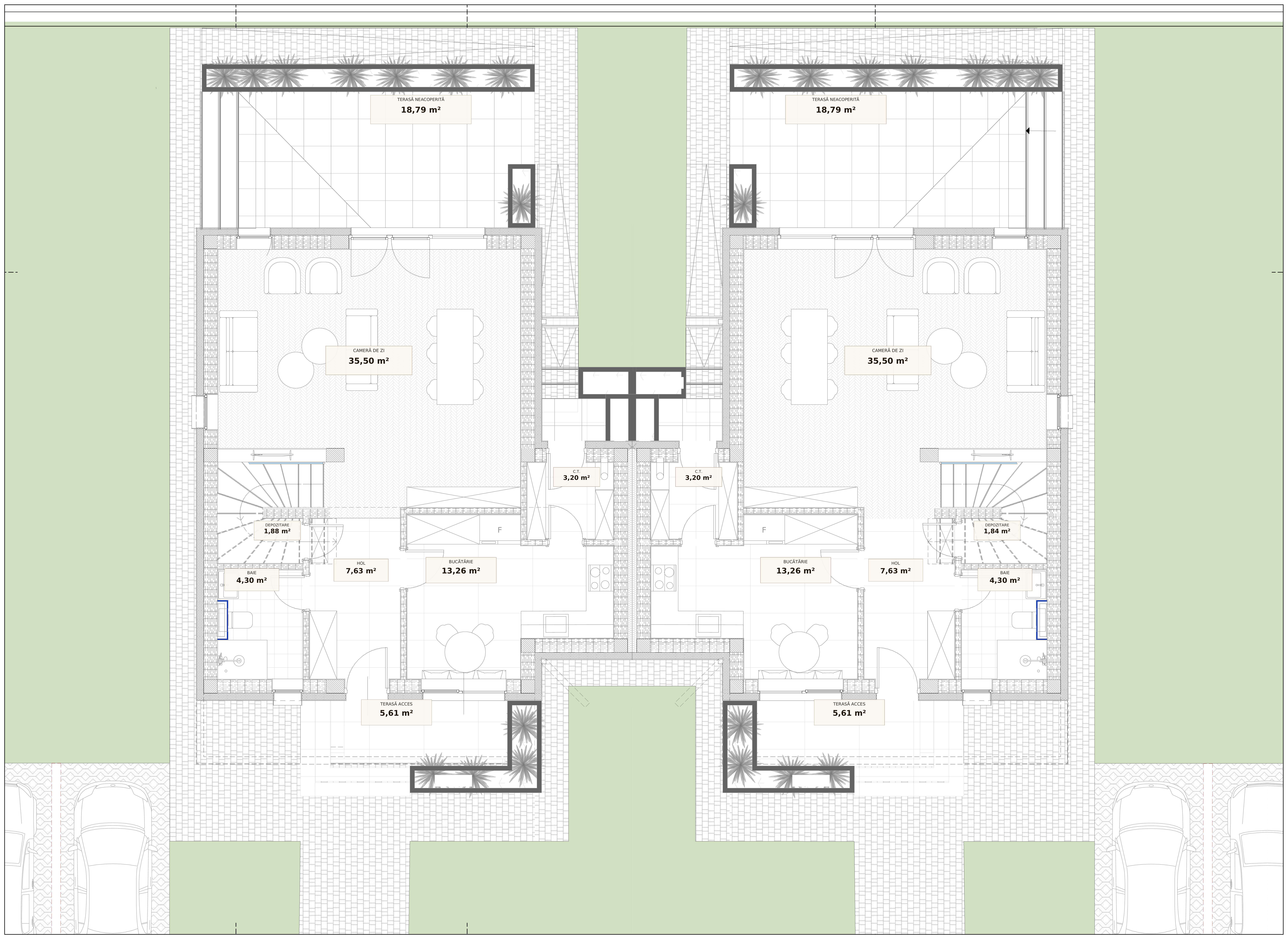 Plan parter casă cuplată